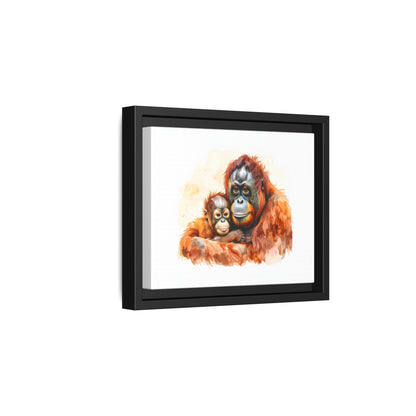 Orangutan and Baby Watercolor - Framed Canvas