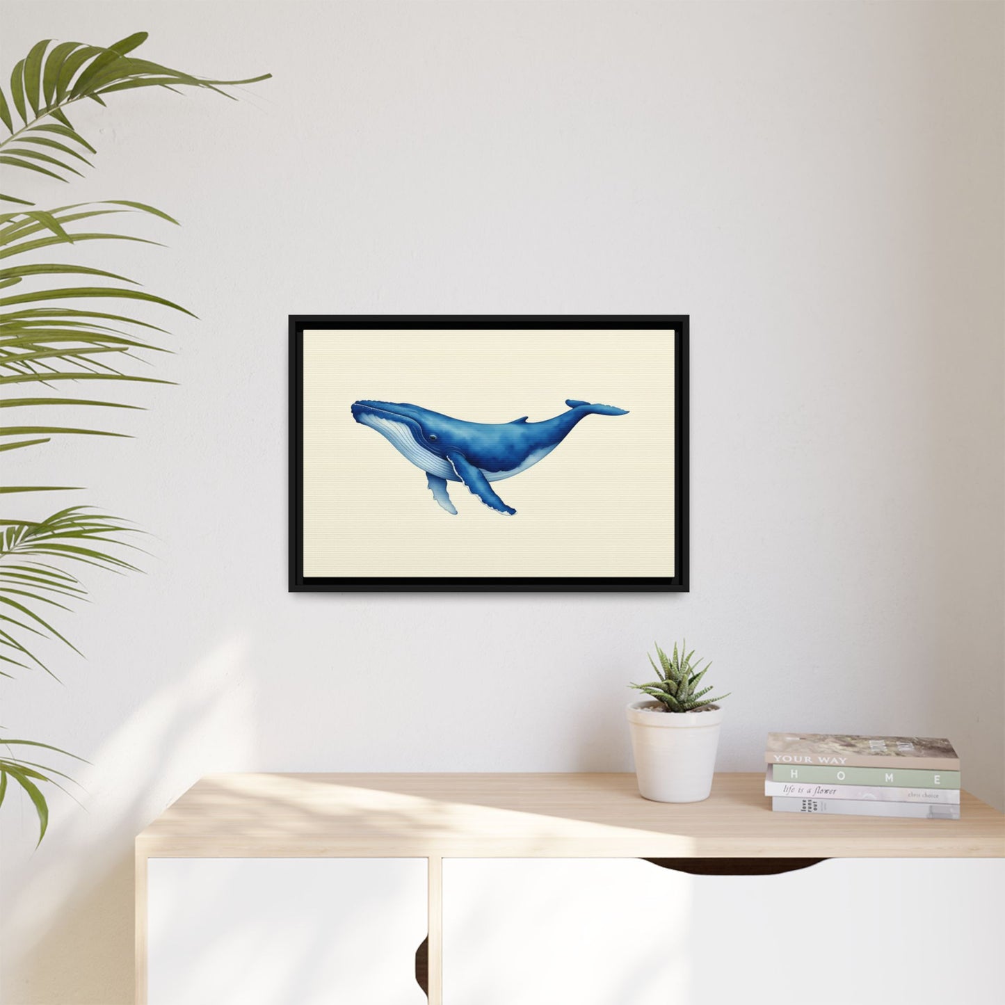 Blue Whale Watercolor - Framed Canvas
