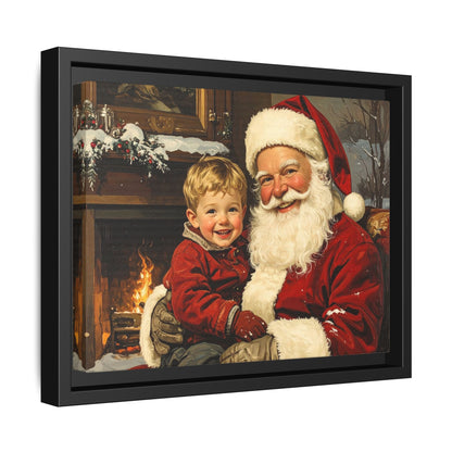 Vintage Santa with Little Boy - Framed Canvas