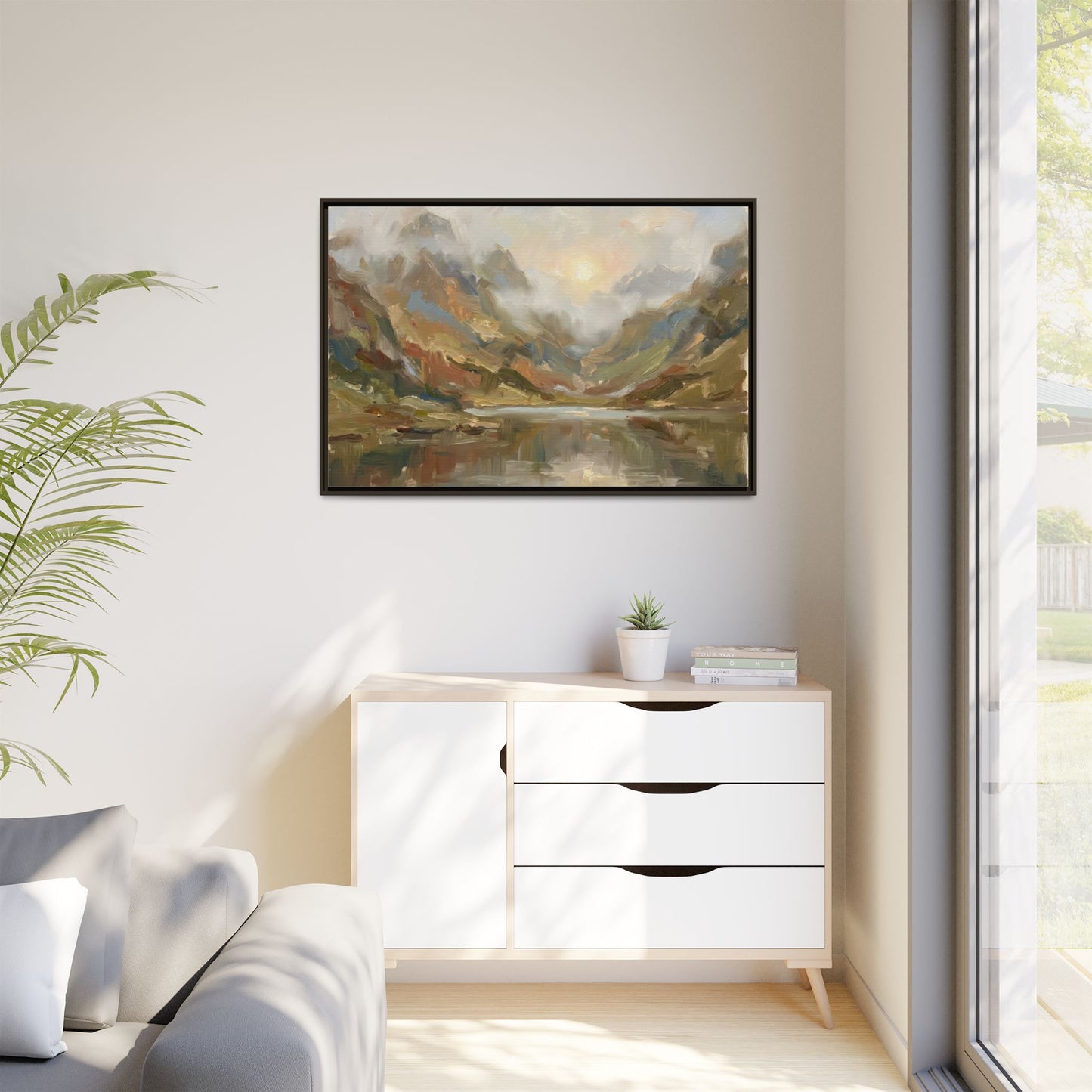 Misty Mountain Lake - Framed Canvas