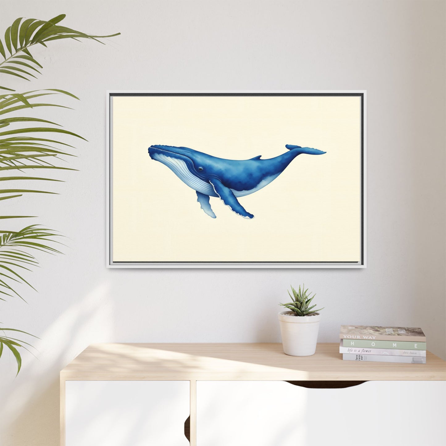 Blue Whale Watercolor - Framed Canvas