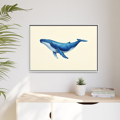 Blue Whale Watercolor - Framed Canvas