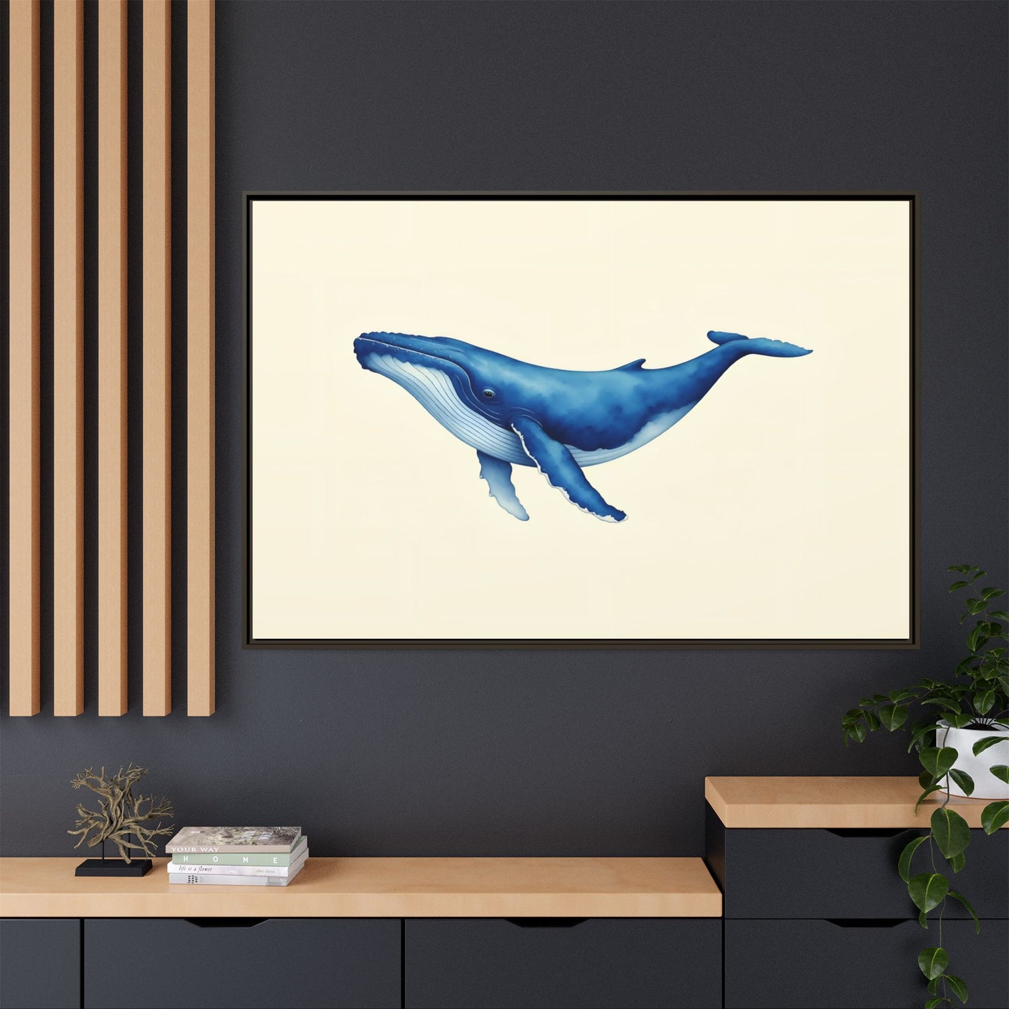 Blue Whale Watercolor - Framed Canvas
