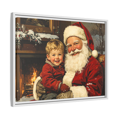 Vintage Santa with Little Boy - Framed Canvas