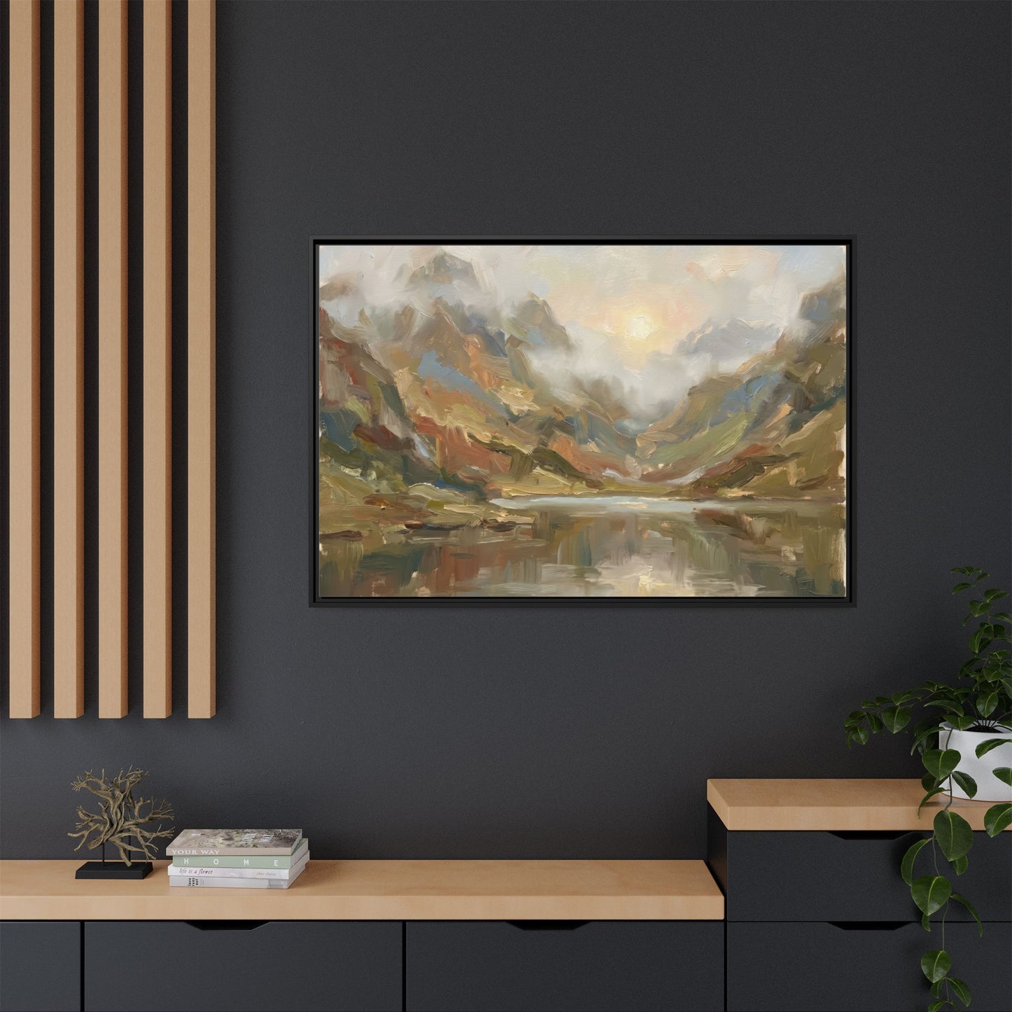 Misty Mountain Lake - Framed Canvas