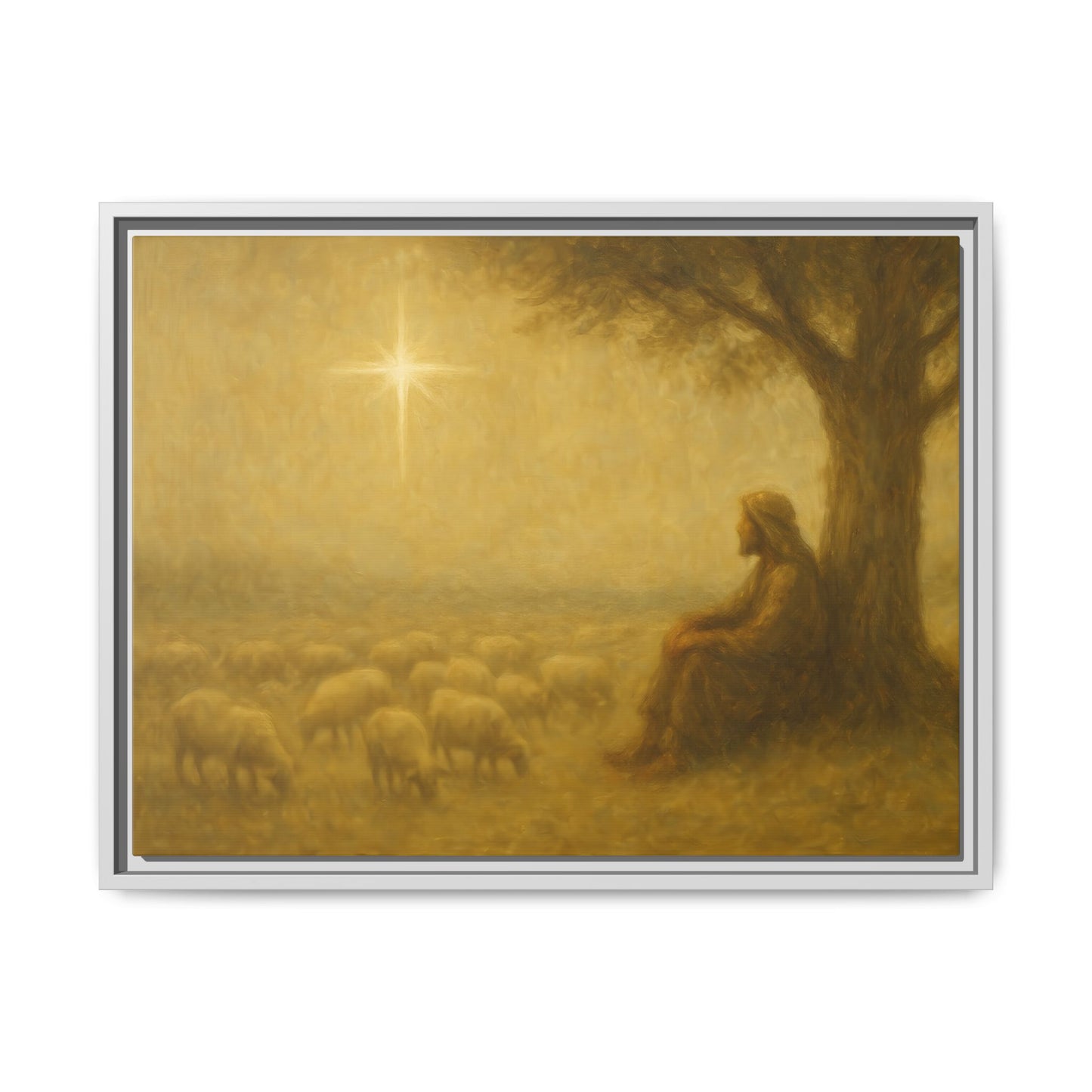 Shepherd In The Field - Framed Canvas