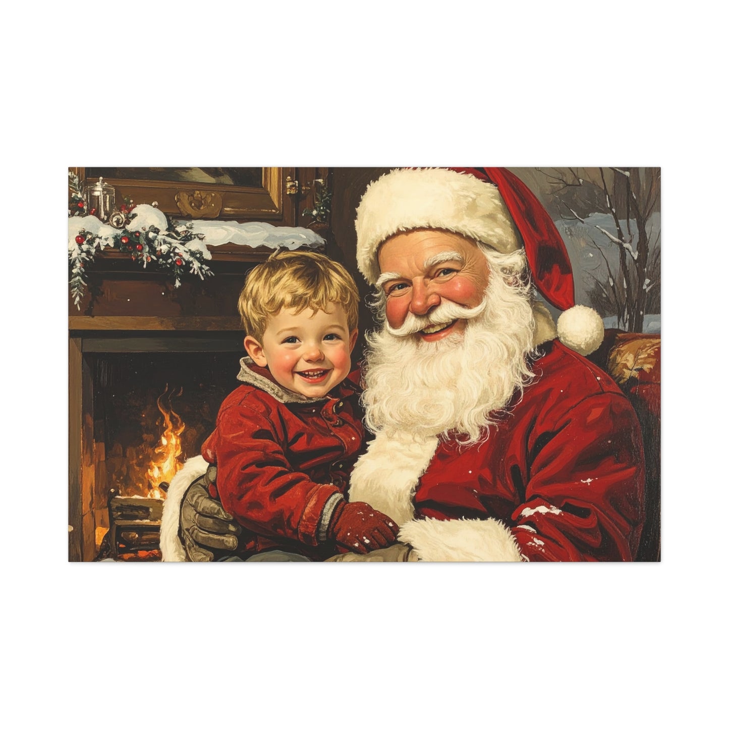 Vintage Santa with Little Boy - Canvas