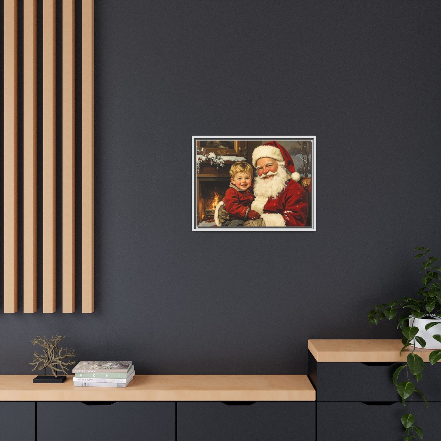 Vintage Santa with Little Boy - Framed Canvas