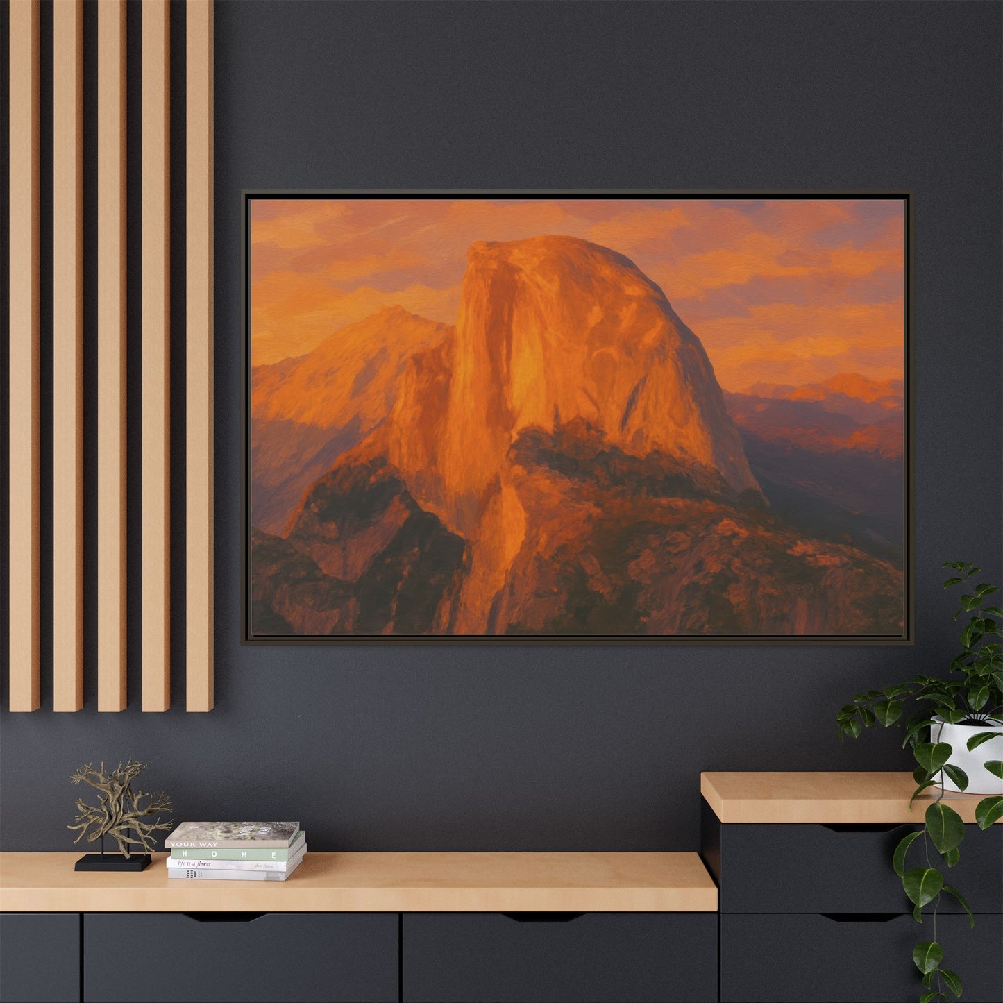 Sunset Over Half Dome - Framed Canvas