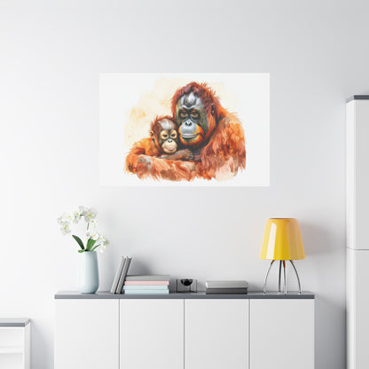 Orangutan and Baby Watercolor Canvas