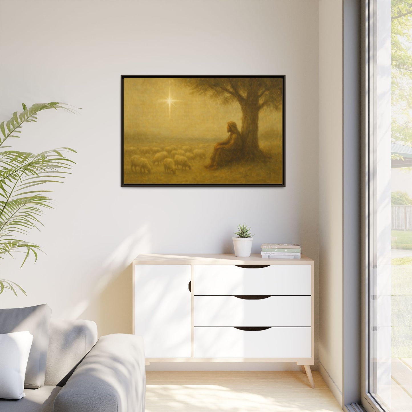 Shepherd In The Field - Framed Canvas