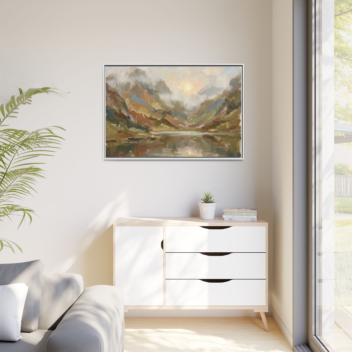 Misty Mountain Lake - Framed Canvas