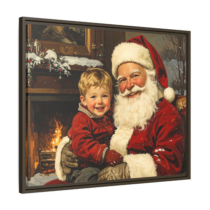 Vintage Santa with Little Boy - Framed Canvas