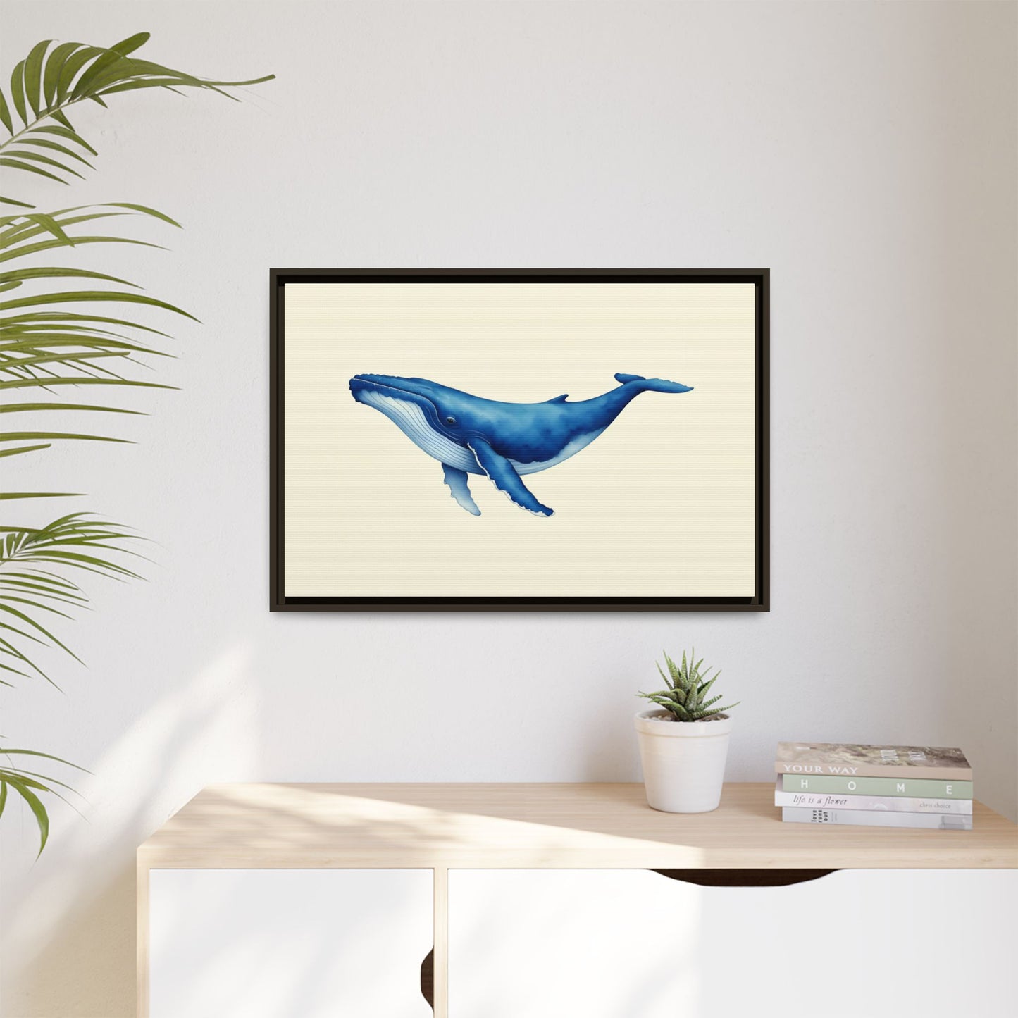 Blue Whale Watercolor - Framed Canvas