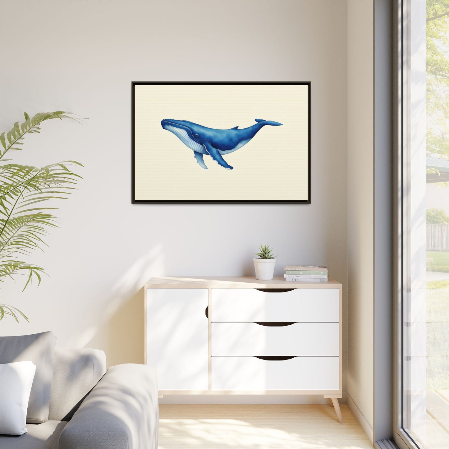Blue Whale Watercolor - Framed Canvas