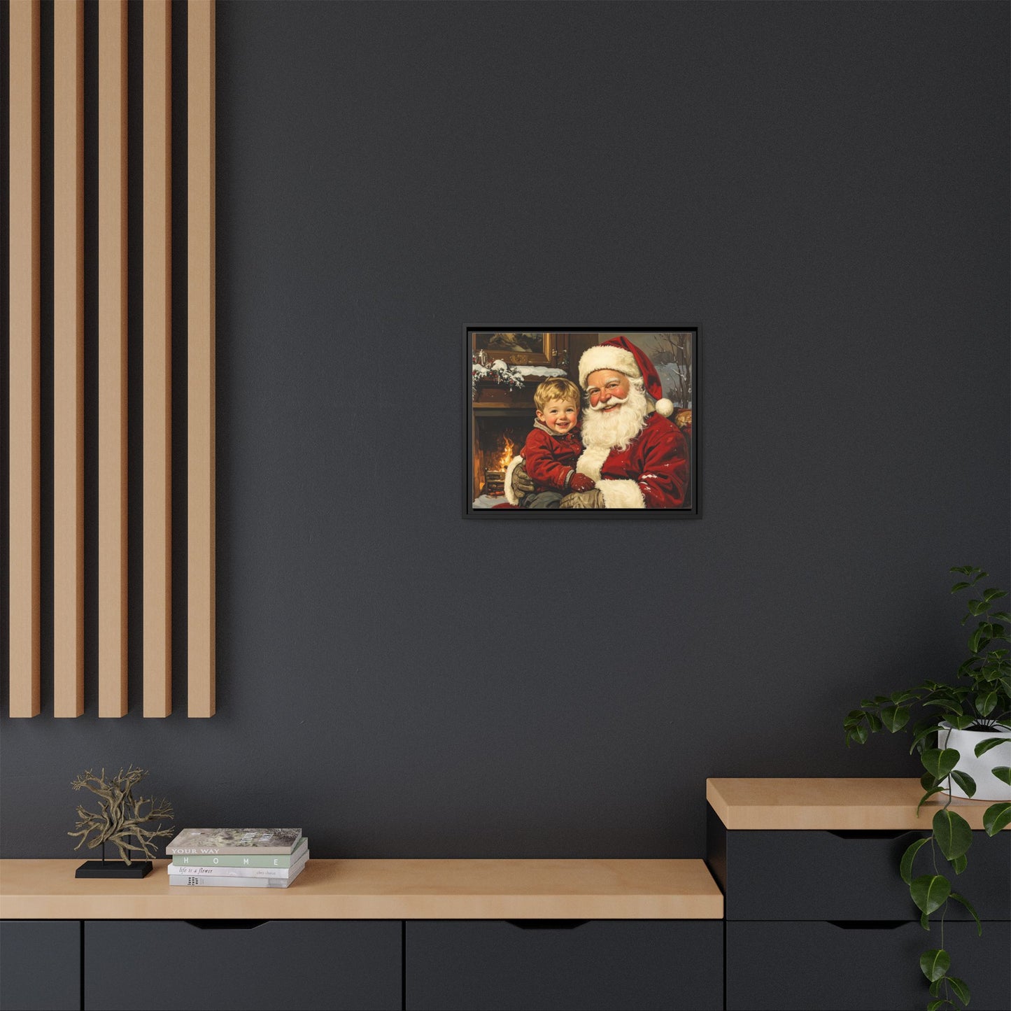 Vintage Santa with Little Boy - Framed Canvas