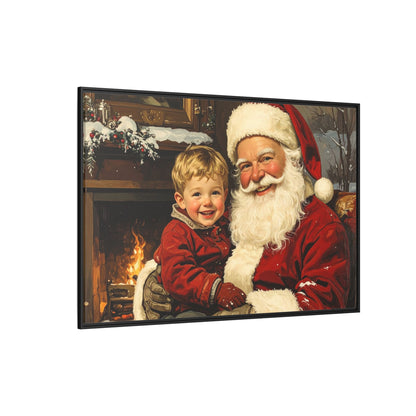 Vintage Santa with Little Boy - Framed Canvas