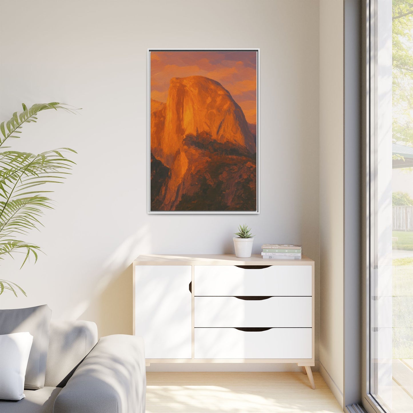 Sunset Over Half Dome - Framed Canvas