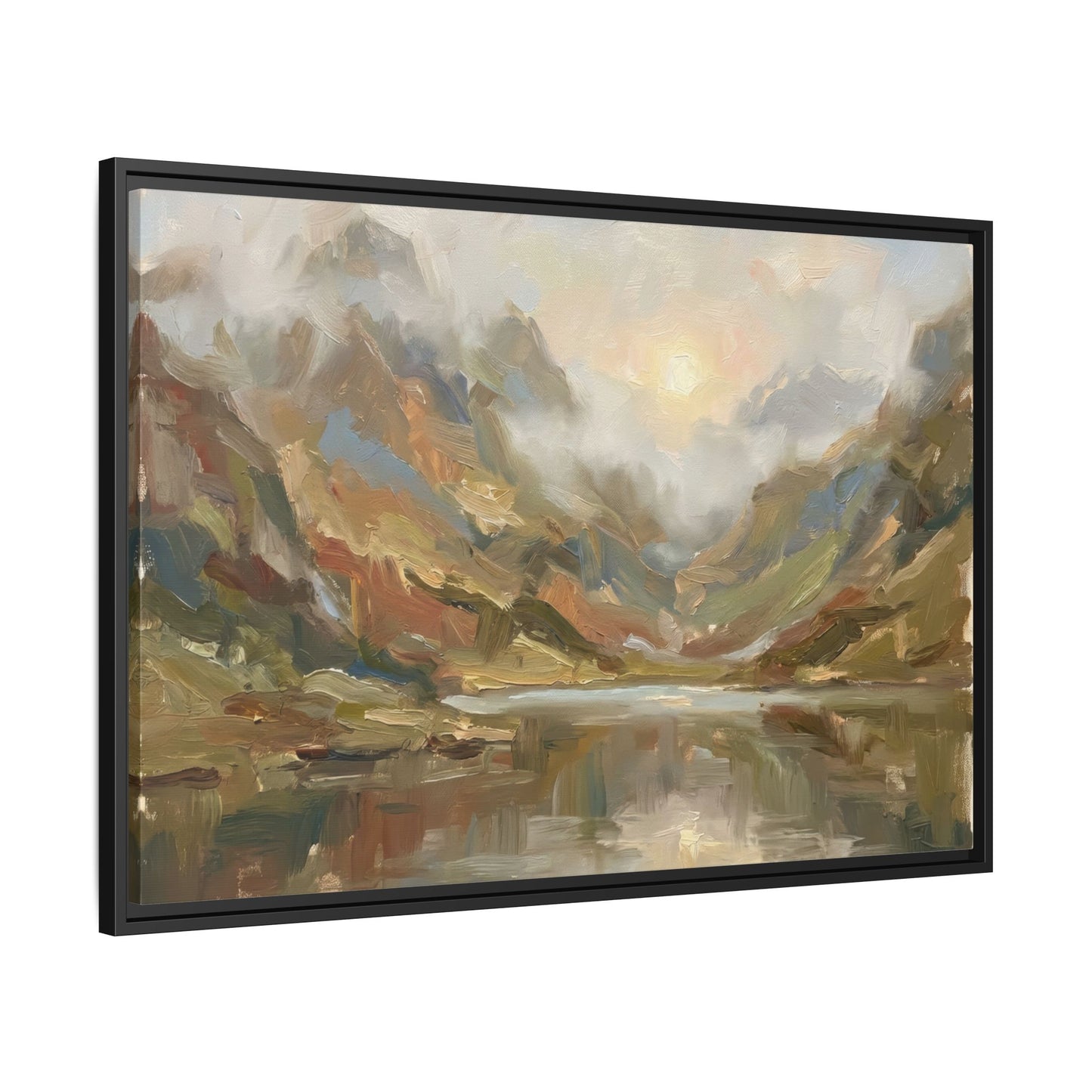Misty Mountain Lake - Framed Canvas