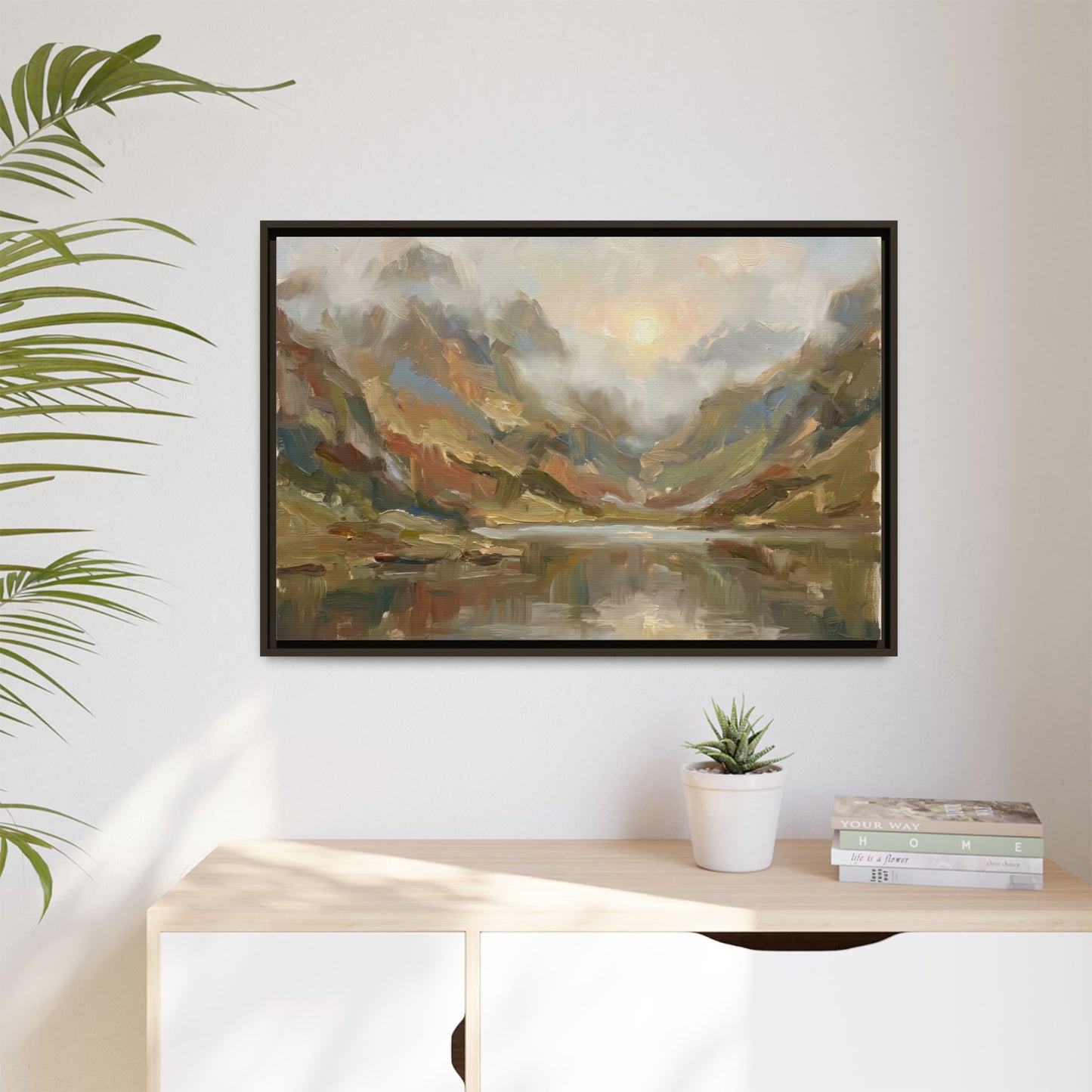 Misty Mountain Lake - Framed Canvas