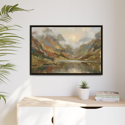 Misty Mountain Lake - Framed Canvas