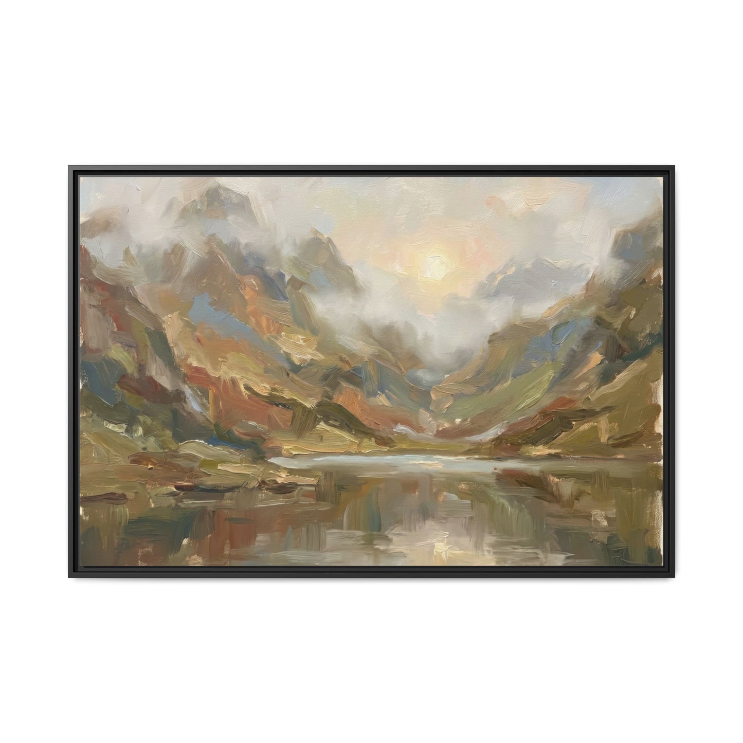 Misty Mountain Lake - Framed Canvas