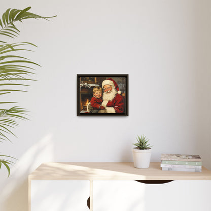 Vintage Santa with Little Boy - Framed Canvas