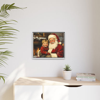 Vintage Santa with Little Boy - Framed Canvas