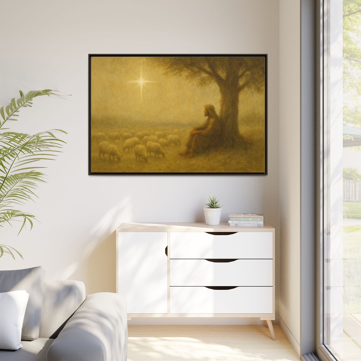 Shepherd In The Field - Framed Canvas