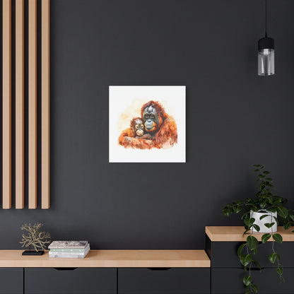 Orangutan and Baby Watercolor Canvas
