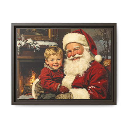 Vintage Santa with Little Boy - Framed Canvas