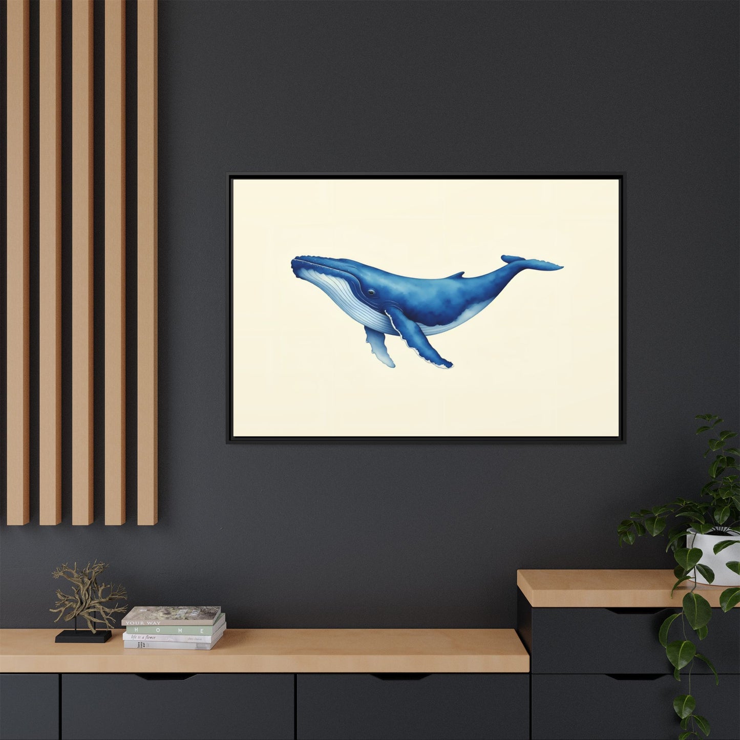 Blue Whale Watercolor - Framed Canvas
