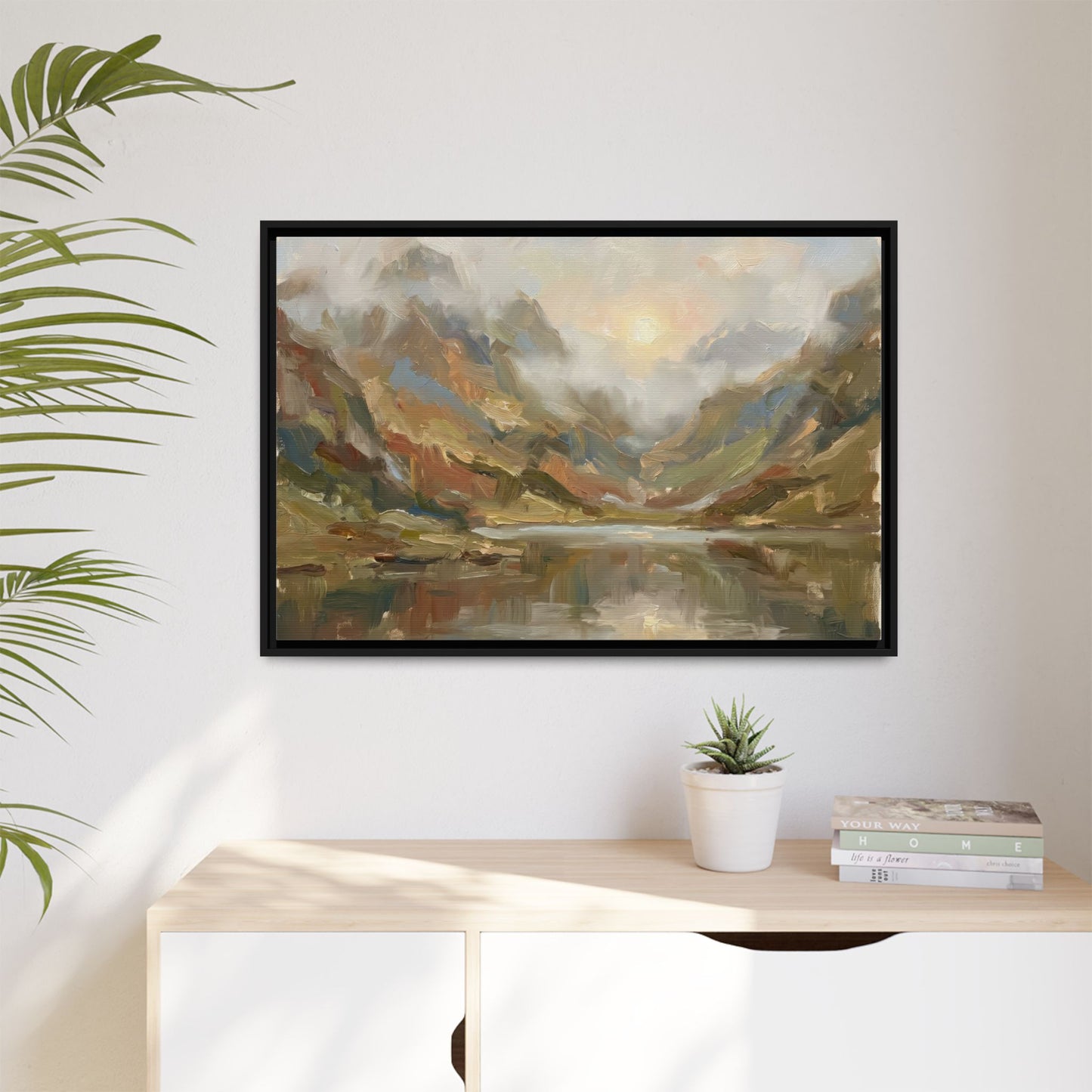 Misty Mountain Lake - Framed Canvas