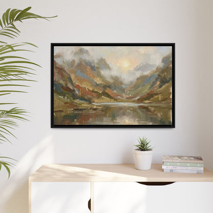 Misty Mountain Lake - Framed Canvas
