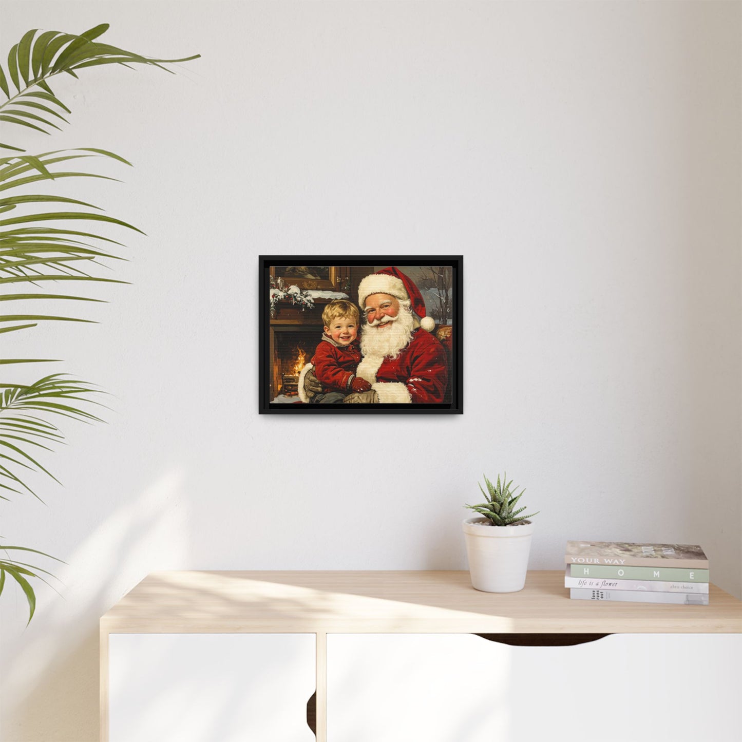 Vintage Santa with Little Boy - Framed Canvas