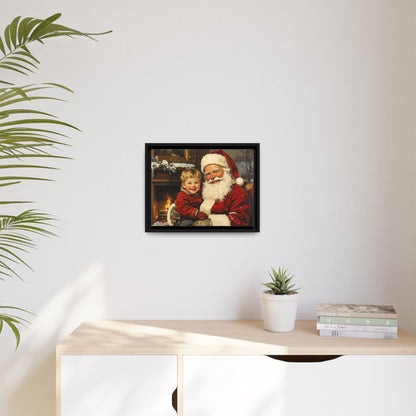 Vintage Santa with Little Boy - Framed Canvas
