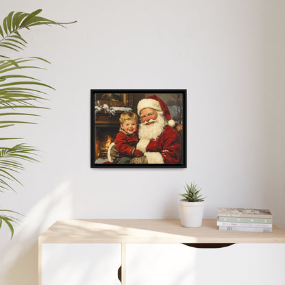 Vintage Santa with Little Boy - Framed Canvas