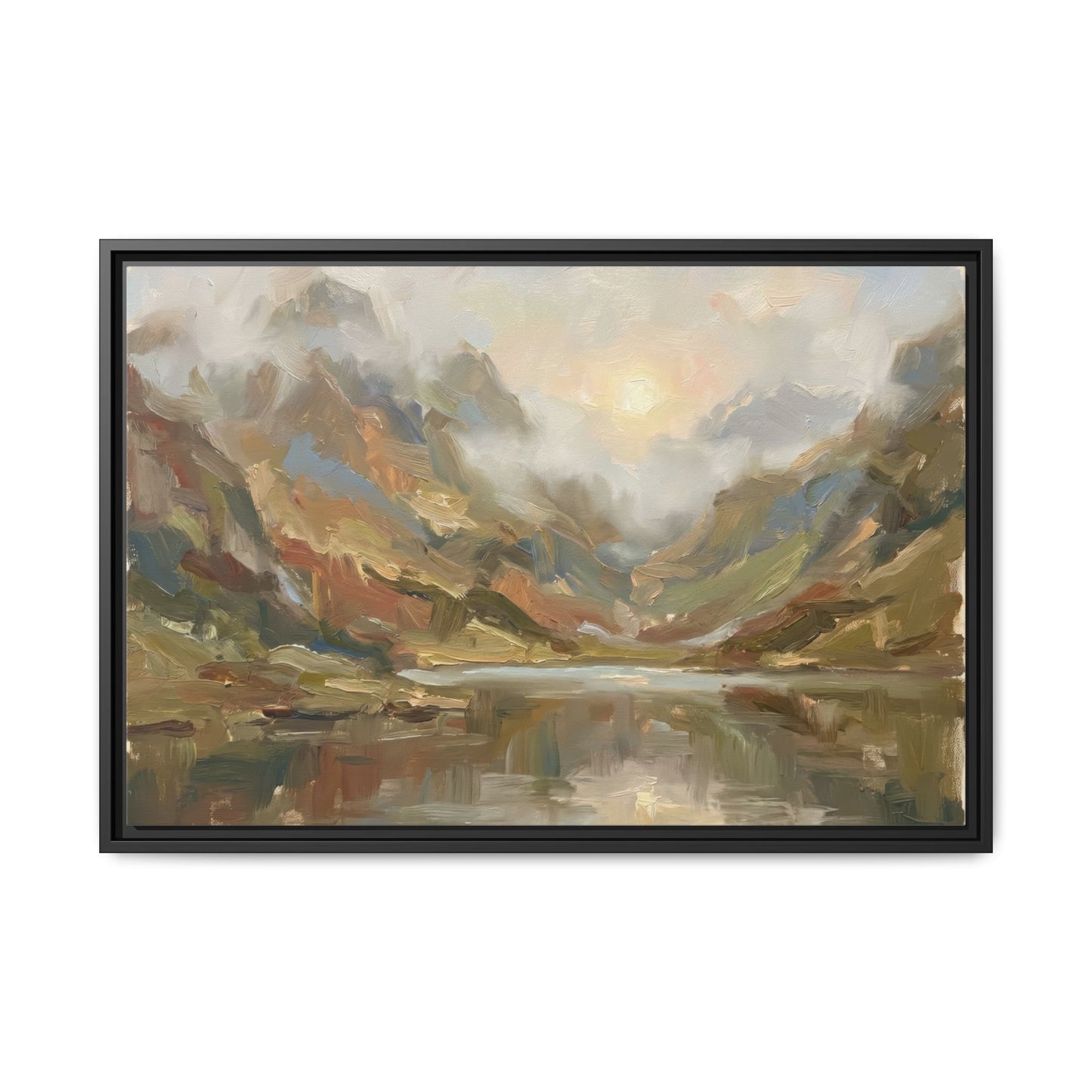 Misty Mountain Lake - Framed Canvas