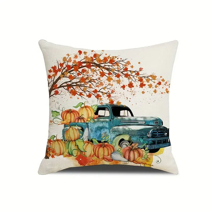 4pcs Linen Autumn Pumpkin Throw Pillow Covers 18x18"