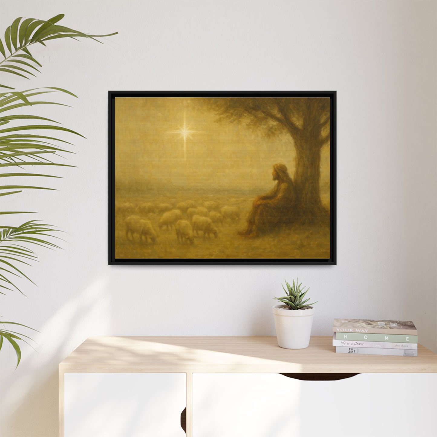 Shepherd In The Field - Framed Canvas