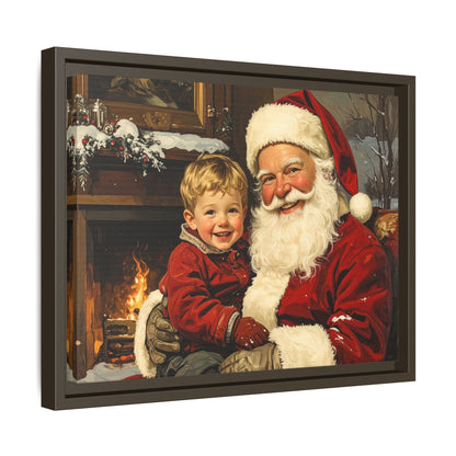 Vintage Santa with Little Boy - Framed Canvas