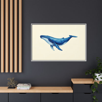 Blue Whale Watercolor - Framed Canvas