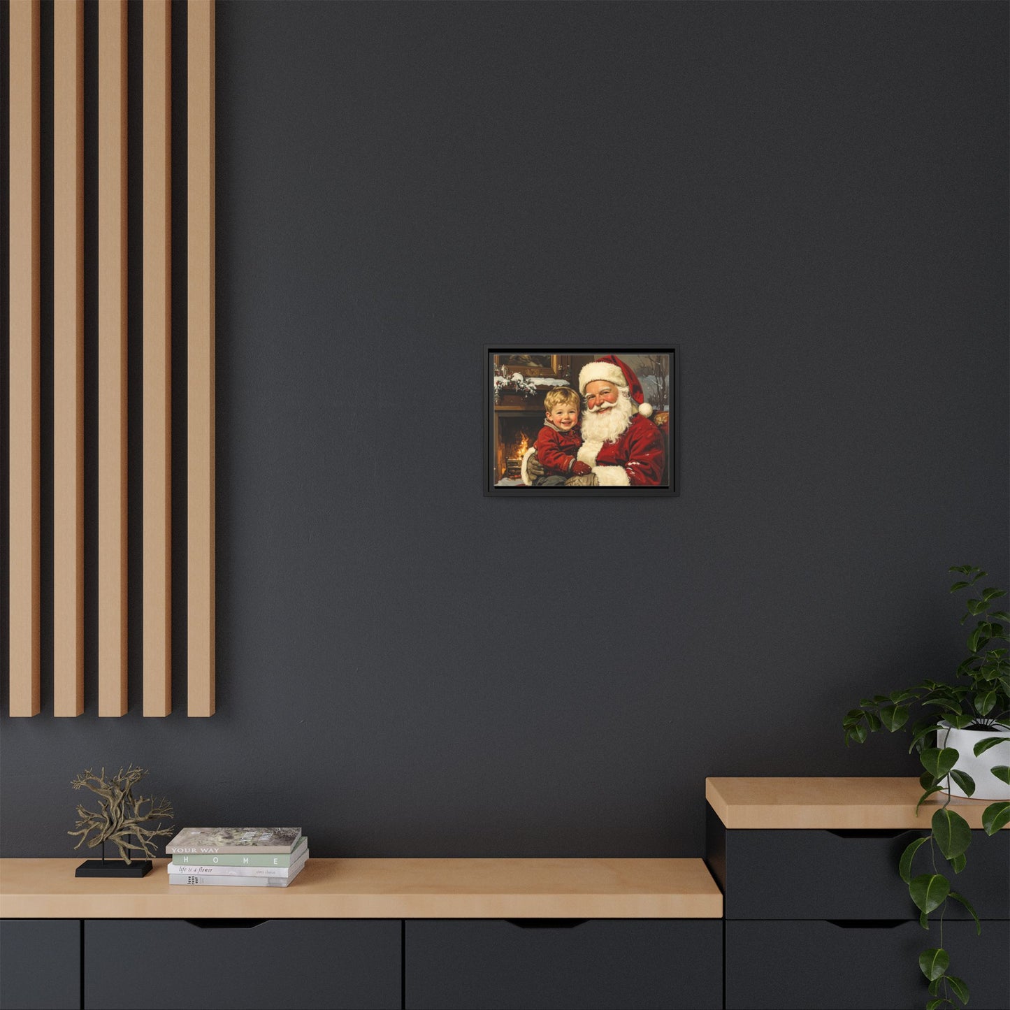 Vintage Santa with Little Boy - Framed Canvas