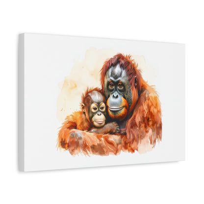 Orangutan and Baby Watercolor Canvas