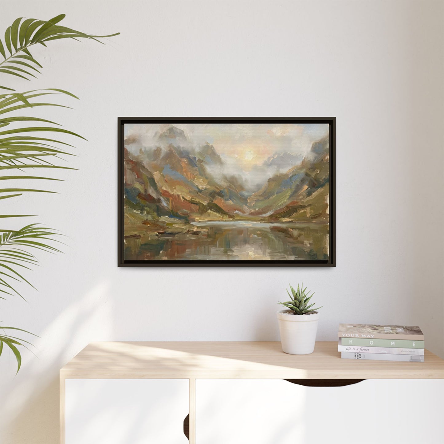 Misty Mountain Lake - Framed Canvas