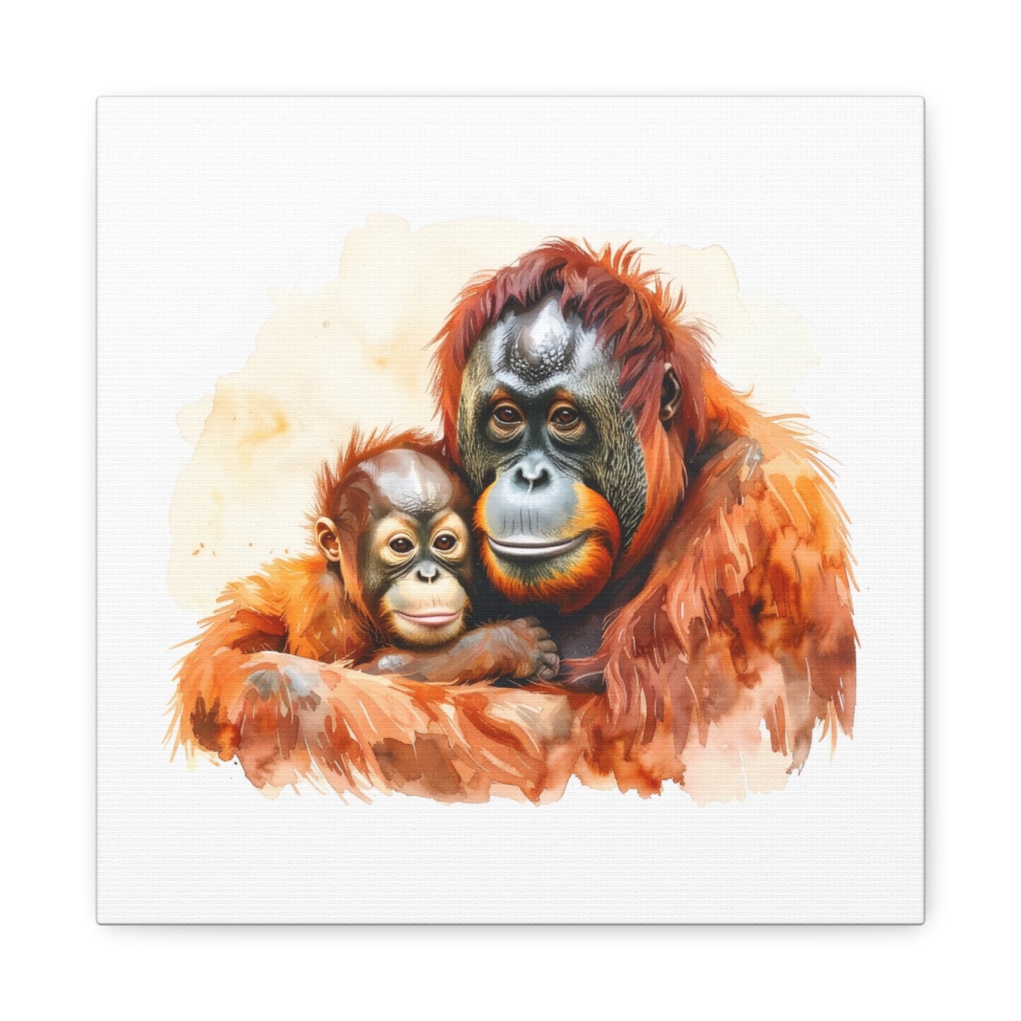 Orangutan and Baby Watercolor Canvas