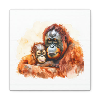 Orangutan and Baby Watercolor Canvas