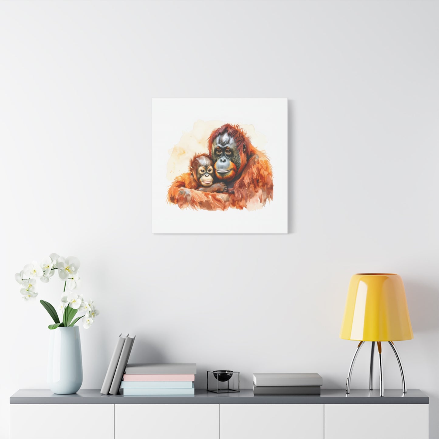 Orangutan and Baby Watercolor Canvas