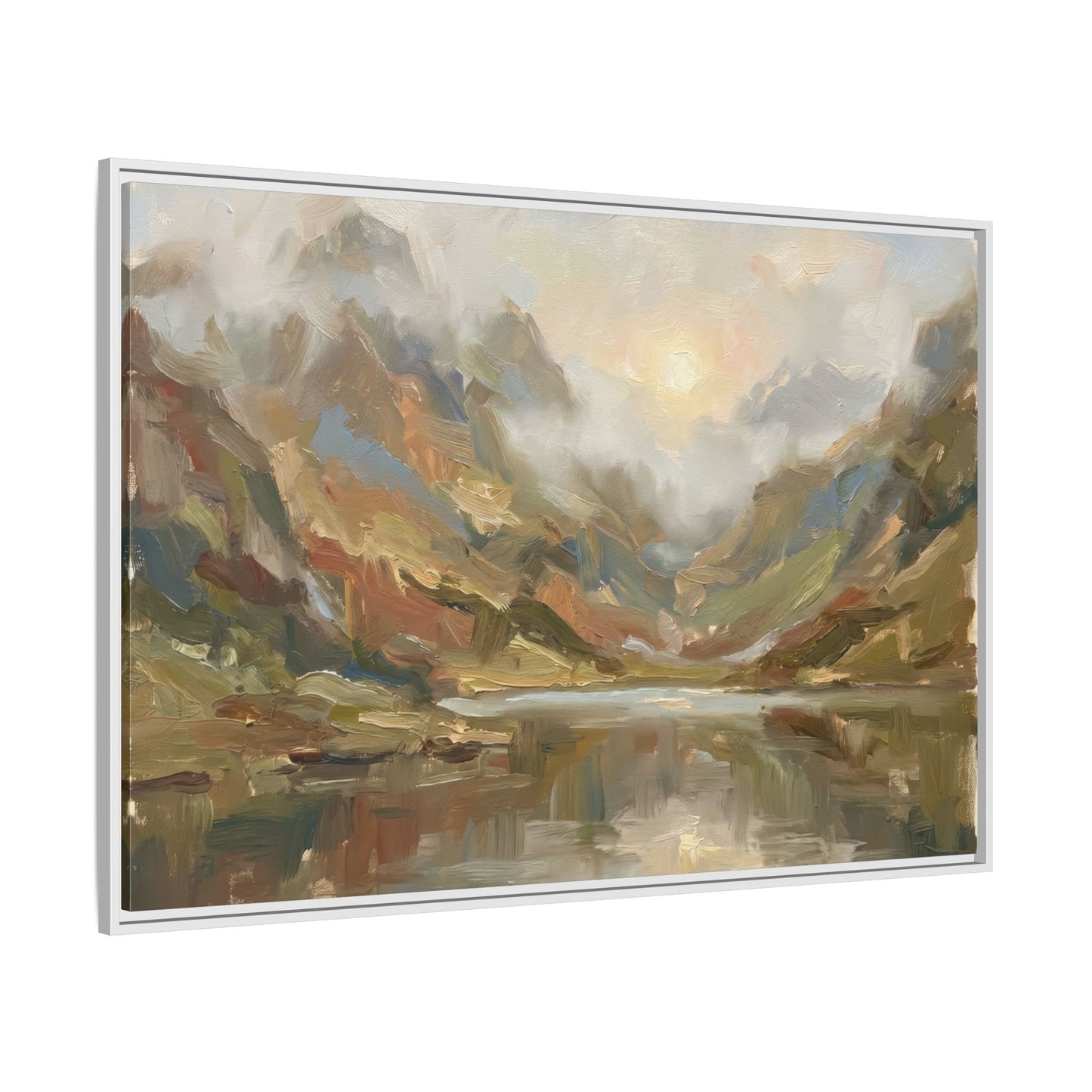 Misty Mountain Lake - Framed Canvas