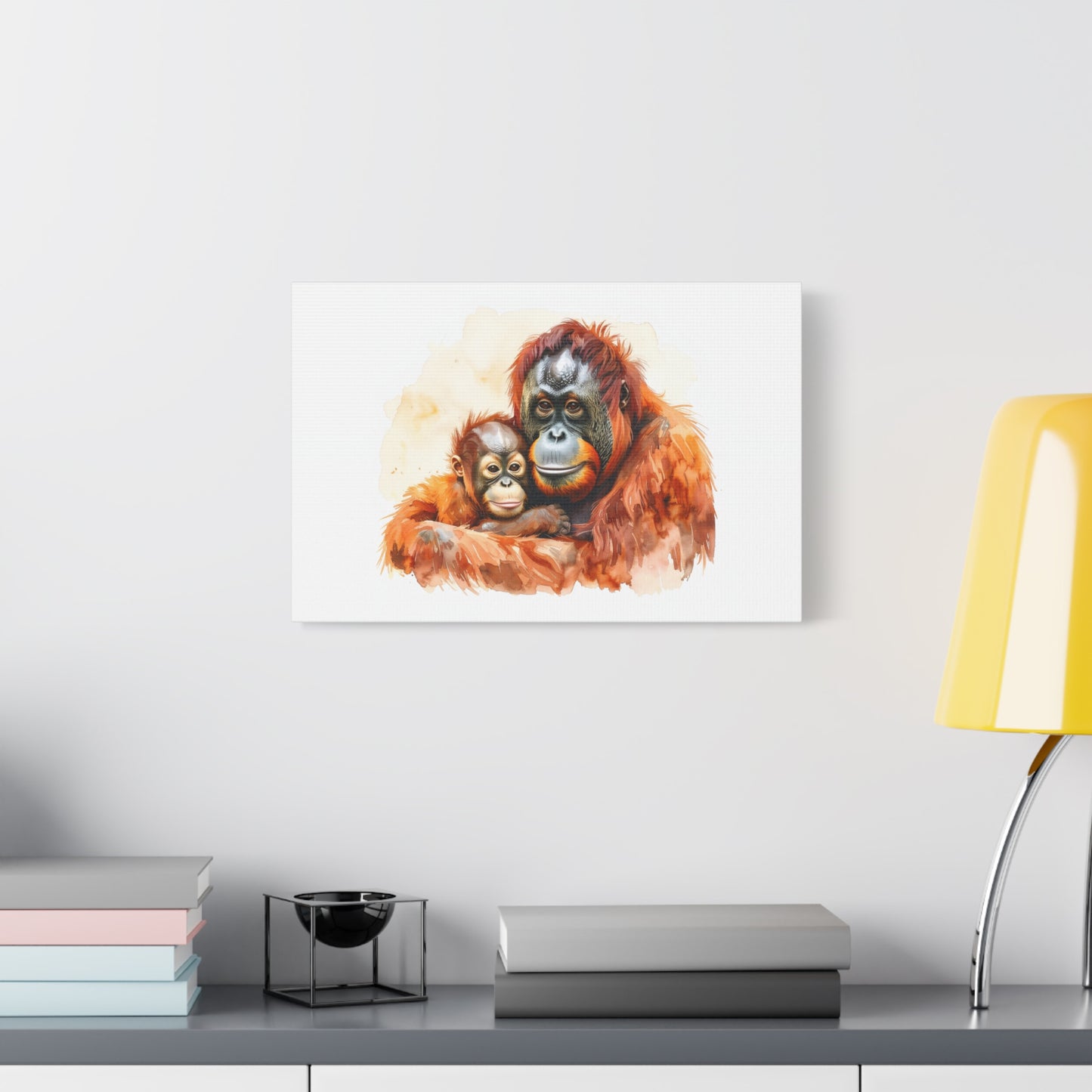 Orangutan and Baby Watercolor Canvas